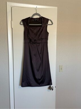 BCBG Sleeveless Black Midi Dress with Waist Bow. 90s Y2K brown satin dress